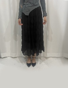 wave shirring skirt _ black